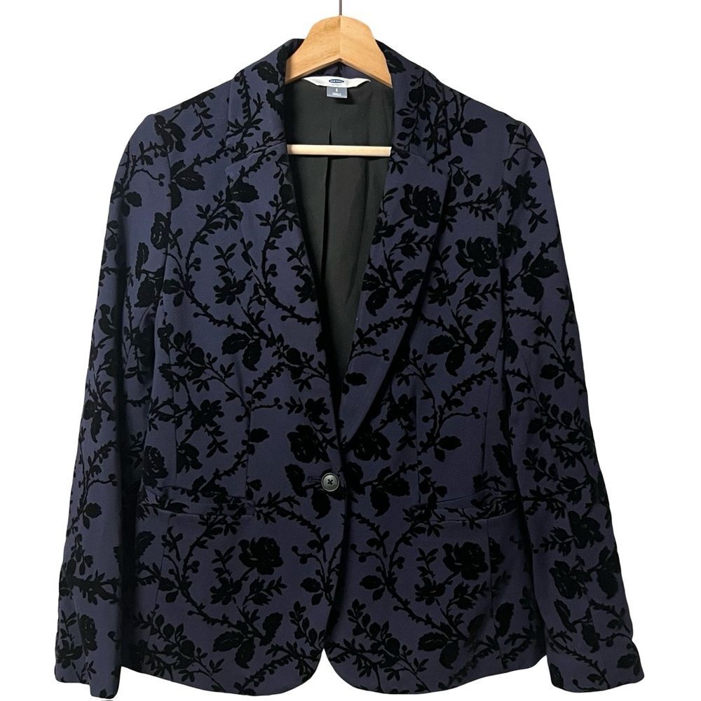Old Navy Womens Floral Velvet Flocked Blazer Size S Dark Academia Whimsigoth